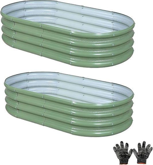 Gartist 2 Pack Raised Garden Bed Kits, 4x2x1FT Green Oval Galvanized Outdoor Planter Beds, Easy Assembly Metal Raised Bed for Vegetables, Flowers & Herbs