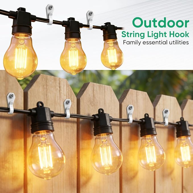 HiGift 40 Pack String Light Hanger Hooks, Stainless Steel Light Clips White, Outdoor Screw Hooks Rope Light Clips for Hanging Christmas Light, Plants, Party Light Wire and Led Fairy Led Light Clips