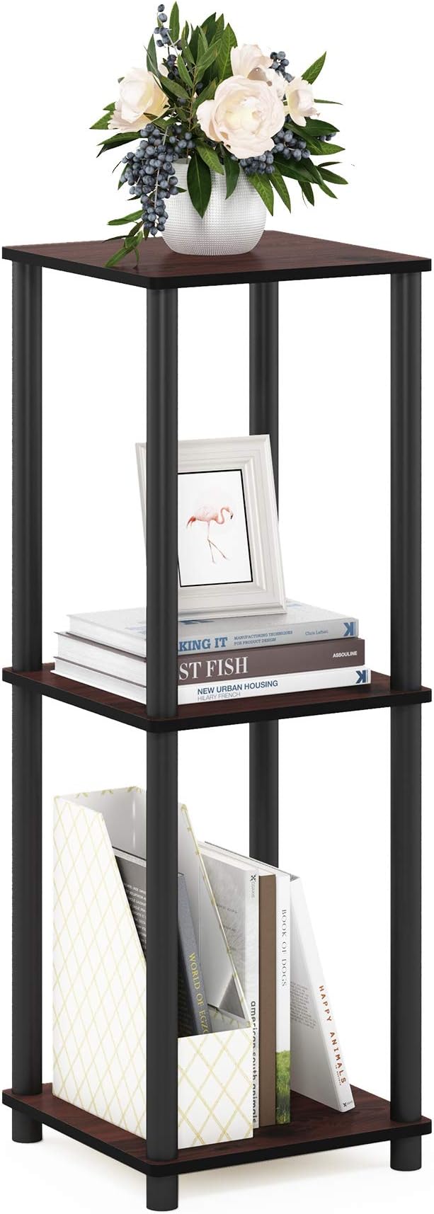 Furinno TURN-N-TUBE Side Table Set of 2, 2-Tier Modern Square End Table with Open Shelf, Toolless Stackable Night Stand, Bedside Table, for Living Room, Bedroom, Dark Cherry