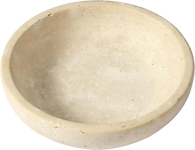 Marble Bowl Decorative, 7.8’’ Entryway Travertine Bowl For Keys Fruit Candy Jewelry, Natural Stone Bowls for Entry Table, Organic Modern Home Decor for Centerpieces, Beige