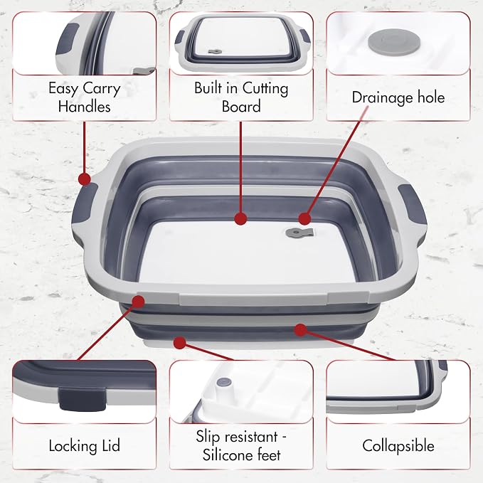 KITCHEN PERFECTION Collapsible XL Smoker & BBQ Prep Tub with Locking Lid | Includes Cutting Board, Meat Marinade & Brine Container For Turkey, Brisket & Ribs - Best Grill Accessories Gifts For Men