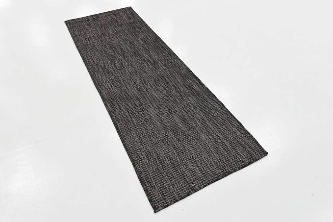 Unique Loom Collection Casual Transitional Solid Heathered Indoor/Outdoor Flatweave Area Rug (2' x 6' 1" Runner, Black/Ivory)