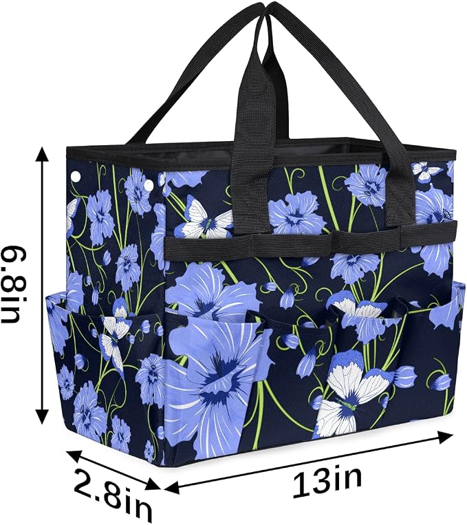 Garden Tote Bag with Pockets Flower Butterfly Gardening Bags for Tools Organizer Heavy Duty Storage Bag with Handle for Lawn Yard Casual