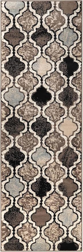 SUPERIOR Indoor Runner Rugs, Modern Area Rug, 2'7"x12', Ivory | Geometric Design Floor Décor, Easy Care High Traffic Areas Living Dining Room, Bedroom, Office, Entryway, Viking Collection