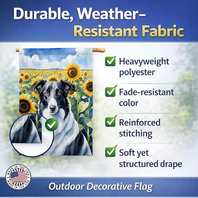 Caroline's Treasures DAC6034CHF Borzoi in Sunflowers House Flag Large Porch Sleeve Pole Decorative Outside Yard Banner Artwork Wall Hanging, Polyester, House Size, Multicolor