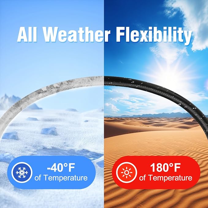 Beitopamz Garden Hose 25 ft x 5/8 in Heavy Duty Water Hose, Flexible and Durable, Lightweight Rubber Hybrid Hose, Leak-Free Connections, Male to Female 3/4'' Brass Fittings for Patio, Lawn, Black