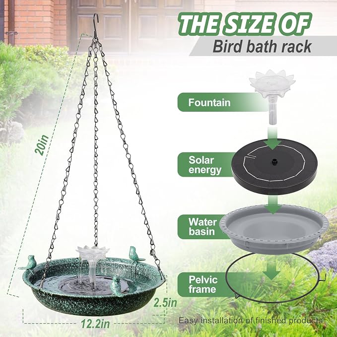 Hanging Bird Bath with Fountain,Metal Hanging Bird Bath for Outside,Outdoor Bird Bath Bowl for Garden Patio Decor