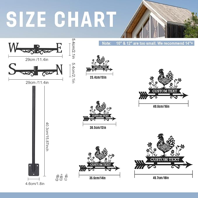 Personalized Metal Weather Vane, Custom Name Weathervane, Chicken Coop Signs, Weather Vanes for Outside, Wind Vanes for Farmhouse Yard Shed Decor, Housewarming Gifts Color04