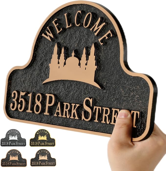 Address Sign Lawn Mounted - Custom House Number Plaque Sign with 2 Metal Stakes,House Address Numbers for Outside House,Yard,Garden,Grass,Ground,Drive Way,Lawn,4 Colors, 13''x 9''