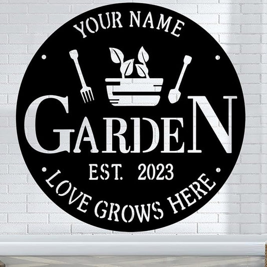 CFC0121316 Metal Garden Sign, Personalized Metal Sign Outdoor Decoration, Exclusive Customized Name Plaque Decoration for Potting Shed, Mom, Grandma, Grandpa