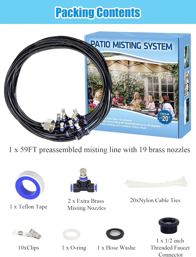 Tesmotor Misters for Outside Patio, Outdoor Misters for Patio Garden Lawn Pool Umbrella Trampoline