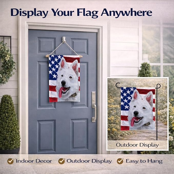 Caroline's Treasures CK6431GF Berger Blanc Suisse American Flag Garden Flag Mailbox Flag Decorative Yard Flag Banner Outside Patio Artwork Yard Flower Beds, Garden Size, Multicolor