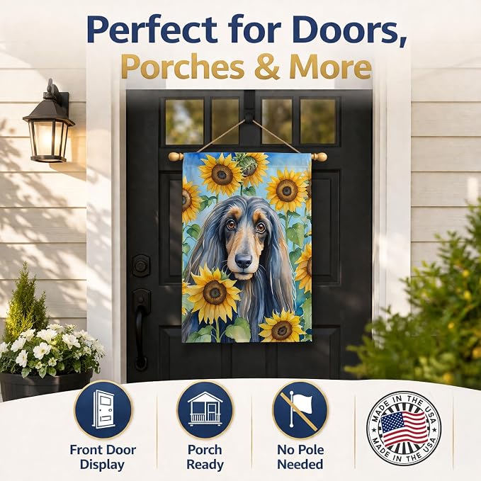 Caroline's Treasures DAC6001CHF Afghan Hound in Sunflowers House Flag Large Porch Sleeve Pole Decorative Outside Yard Banner Artwork Wall Hanging, Polyester, House Size, Multicolor