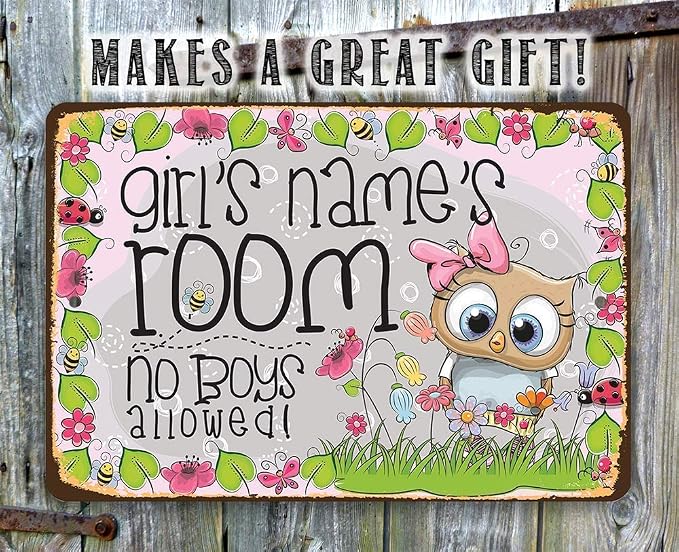 Personalized - Girl's Room Sign - Botanical Cute Nursery Room or Newborn Baby Room Print, Aesthetic Baby Shower Accessories and Gift Idea, 8x12 or 12x8 Use Indoor or Outdoor Durable Metal Tin Sign