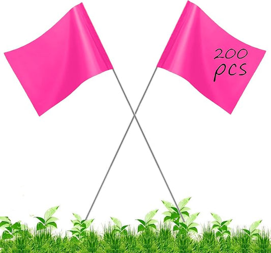 200Pack Pink Marking Flags, JIZHGRAD 15x4x5 Inch Marker Flags Use for Yard & Lawn, Boundary & Dog Training, Survey & Landscape, Sprinkler & Surveyor, Garden & Construction, High Visibility, Sturdy, Versatile, UV & Weather Resistant