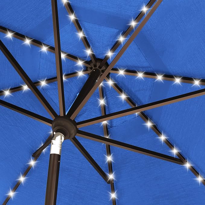 EliteShade USA 10-Year-Non-Fading 10ft Market Patio Umbrella, Commercial Grade Table Sun Umbrella with 80 Solar LED Lights, Crank Open, Windproof & UPF 50+ UV Protection for Garden, Deck, Pool, Backyard, Royal Blue
