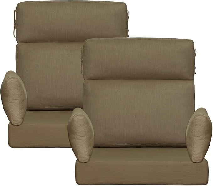 Sunbrella Outdoor High Back Chair Cushion, 2 Pack 48 x 24 inches Patio Chair Cushions Water Repellent Rocking Cushions Indoor Furniture Seat Pad with 2 Pillows, Specrtum Caribou