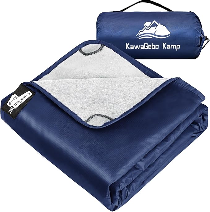 Large Waterproof Outdoor Picnic Blanket 80"x 58" | Windproof Lightweight Stadium Blanket, Packable, Stay Dry and Comfortable for Camping, Sports, Travel - Blue