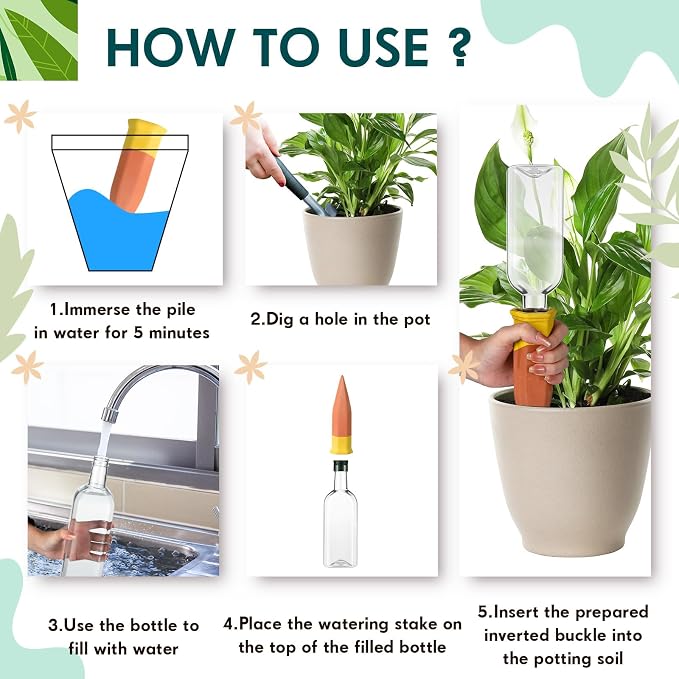 Ziliny Plant Watering Devices Include Terracotta Watering Spikes 17 oz Plastic Automatic Plant Waterer Clear Wine Bottle for Indoor Outdoor Garden(8 Pcs)