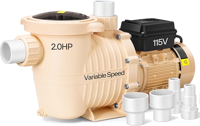 VIVOHOME 2.0HP 115V Variable Speed Pool Pump, Self-Priming Energy Saving, 1.5" & 2" Inlet w/Strainer Basket for in/Above Ground Pools