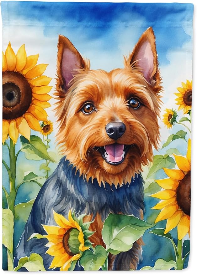 Caroline's Treasures DAC6015GF Australian Terrier in Sunflowers Garden Flag Mailbox Flag Decorative Yard Flag Banner Outside Patio Artwork Yard Flower Beds, Garden Size, Multicolor
