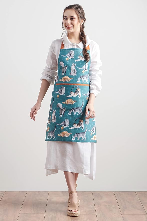 Maison d' Hermine Aprons for women with Pocket 100% Cotton (27.50"x31.50") | Adjustable Neck Strap & long ties Apron Men Chef Wedding Cooking Gardening Server Maid