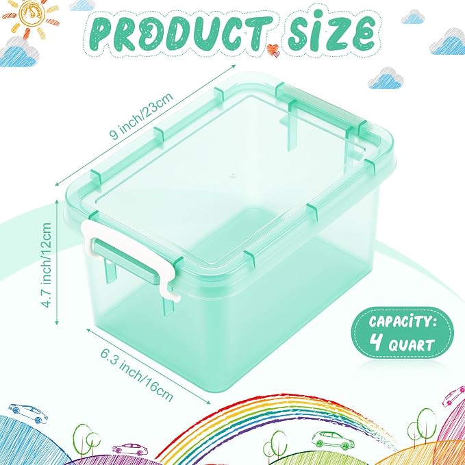 Wenqik 12 Pack Colorful Plastic Storage Bins with Lids 4 Quart Small Storage Latch Box Stackable and Nestable Clear Organizer Bins with Latching Handle and Buckle for Organizing (Pastel)