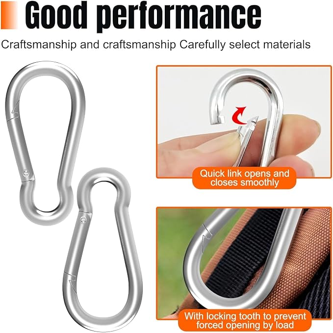Heavy-Duty Carabiner Clip 1.57"–5.5", Black/Silver Spring Snap Hook, Quick Link Keychain Clip for Keys, Swing Set, Camping, Fishing, Hiking & Traveling (120–1350 lbs)