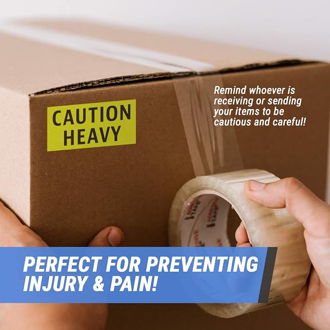 Caution Heavy Labels (4 x 2 inch, Fluorescent Yellow - 900 Labels) Warning Heavy Stickers for Shipping Heavy Items - Strong Adhesive