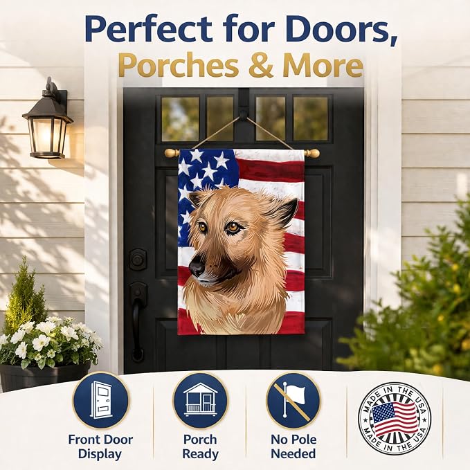 Caroline's Treasures CK6531CHF Garafian Shepherd Dog American Flag House Flag Large Porch Sleeve Pole Decorative Outside Yard Banner Artwork Wall Hanging, Polyester, House Size, Multicolor