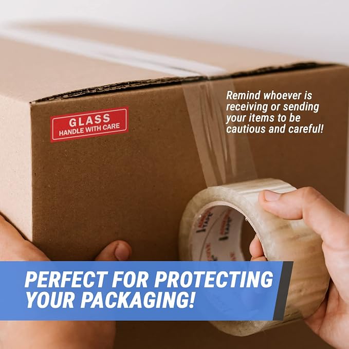 Glass, Handle with Care Labels (3 x 1 inch, Red - 900 Labels) Fragile Warning Stickers for Glass & Shipping Fragile Items - Strong Adhesive