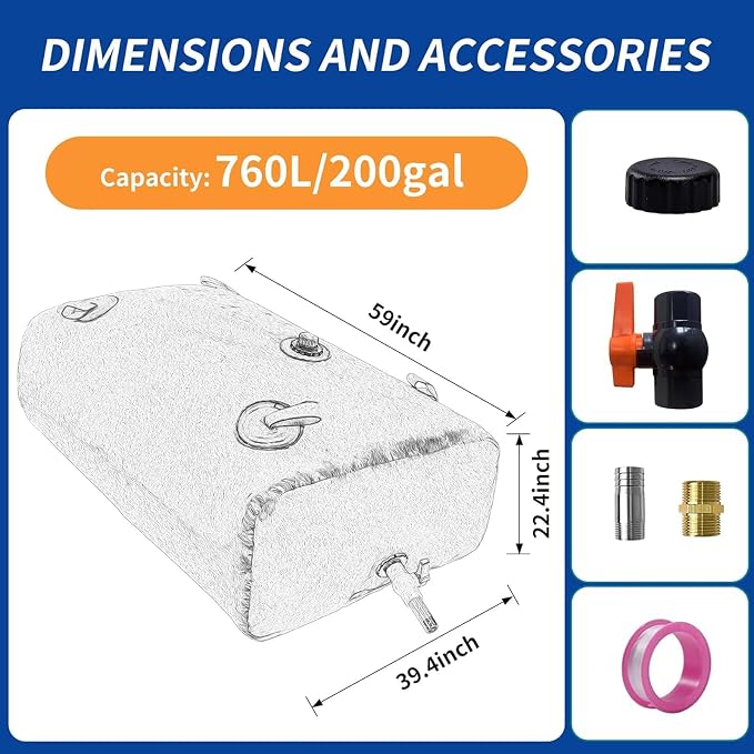 760 L/200 gal Water Bladder Storage Containers, Foldable Portable Water Tank Large Capacity Soft Water Bag, Drought Resistance, Fire Prevention, Emergency Water