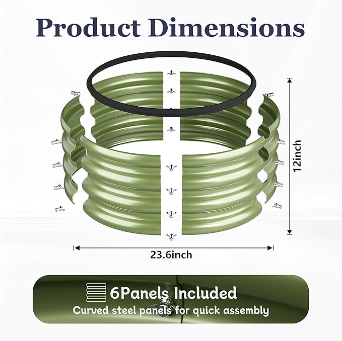 2 x 2 x 1 ft Round Raised Garden Bed, Green 2 Pack 12 in Deep Galvanized Steel Planter Box with Safety Edge Trim for Vegetables Flowers Herbs Backyard Patio Outdoor Garden