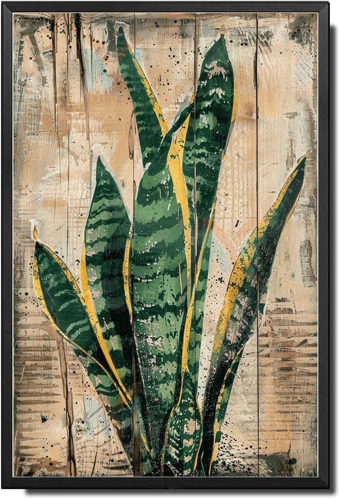 Metal Sign Tin Sign Vintage Wall Art Enduring Snake Plant Tin Sign for Vintage Paintings Rustic Charm and Long Lasting Decor Metal Sign for Pub 6×8 Inches with Metal Frame