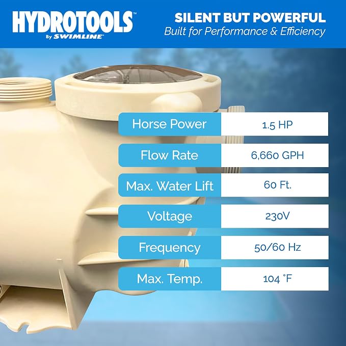 SWIMLINE HYDROTOOLS Variable Speed Swimming Pool Pump For Inground & Above Ground Pools | 1.5 HP, 6660 GPH Self Priming Filter Pumps | 230 V, LED Control Panel, 2-4 Flow Speeds, Strainer Basket, DOE | Variable-speed Self-priming Pump, 1.5 HP, 6, 660 GP...
