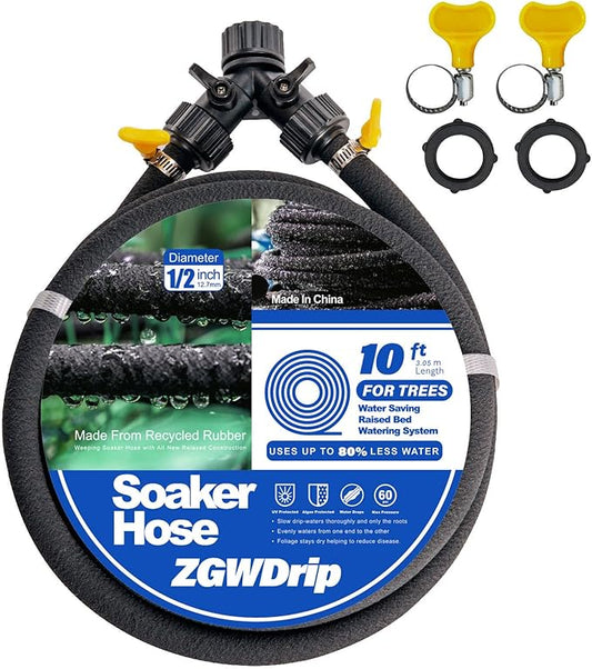10FT for Trees 1/2" Water-Saving Soaker Hose with Solid Brass Connectors, Drip Irrigation Kit
