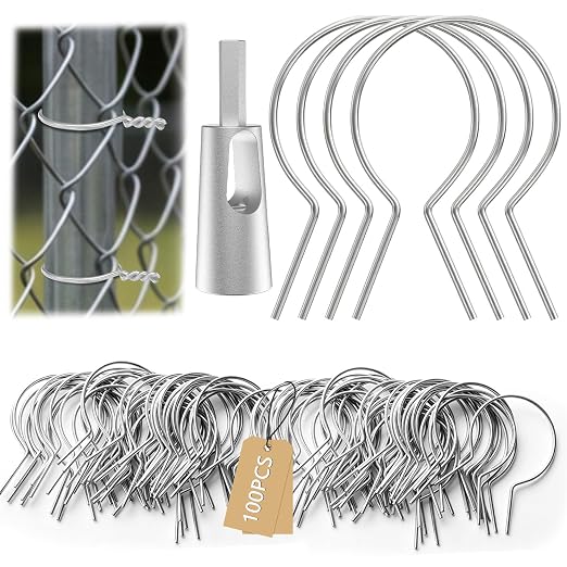 100Pcs Twist Fence Ties Preformed 11 Gauge Galvanized Steel with Drill Chuck Pre-Cut Chain Link Fence Ties Tools for T/U/Round Fence Post and Fixing Chain Link Mesh to Posts Farms Gardens(1-7/8" OD)