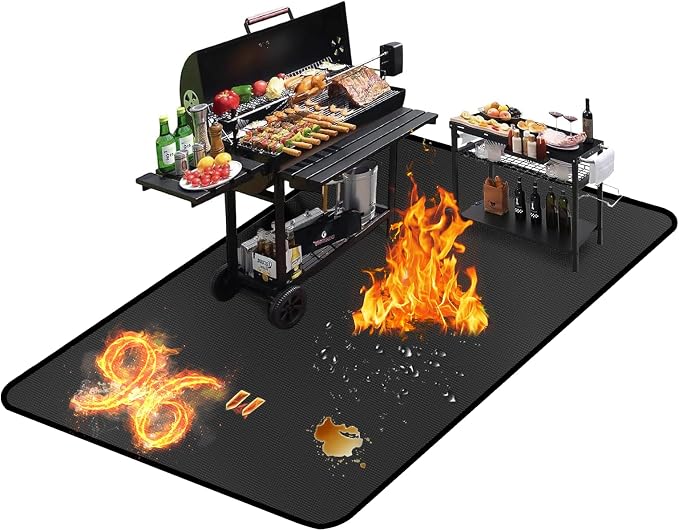96 ×72 inches Under Grill Mats for Outdoor Grill/ Double-Sided Indoor Fireplace Mat Fire Pit Mat Fireproof Waterproof Oil-Proof, BBQ Mat Grill Pads Grilling Mat Protector for Deck Patio Gas Grills