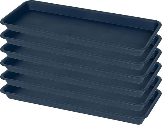 VUWEZ 6 Pack of Plastic Plant Trays, Rectangular Plant Saucers for Indoors Outdoor, Water Drip Trays for Flower Pot Planter, Windowsill (6 X 11 Inch, Blue)