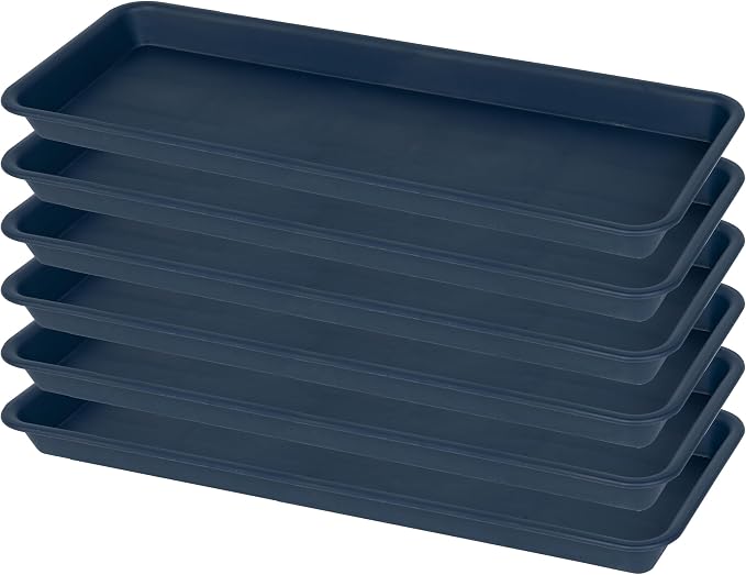 VUWEZ 6 Pack of Plastic Plant Tray Saucer Rectangular, Planter Trays Saucers for Indoors Outdoor, Plant Water Drip Tray for Flower Pot Planter, Windowsill Trays (6.5 X 13 Inch, Blue)