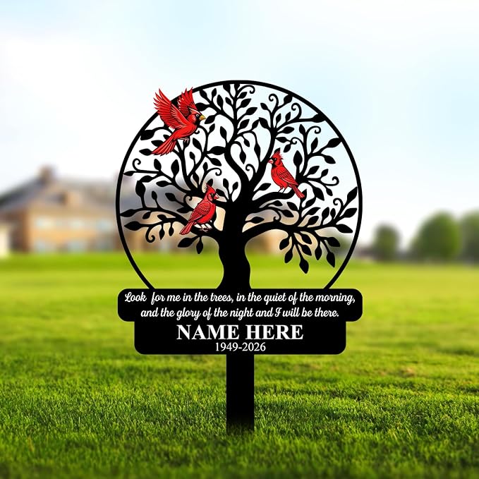 Personalized Cardinal Memorial Garden Plaque Sign Decor | custom cardinal memorial yard sign with stakes garden plaque sympathy gift for mom outdoor decor for loss of loved one
