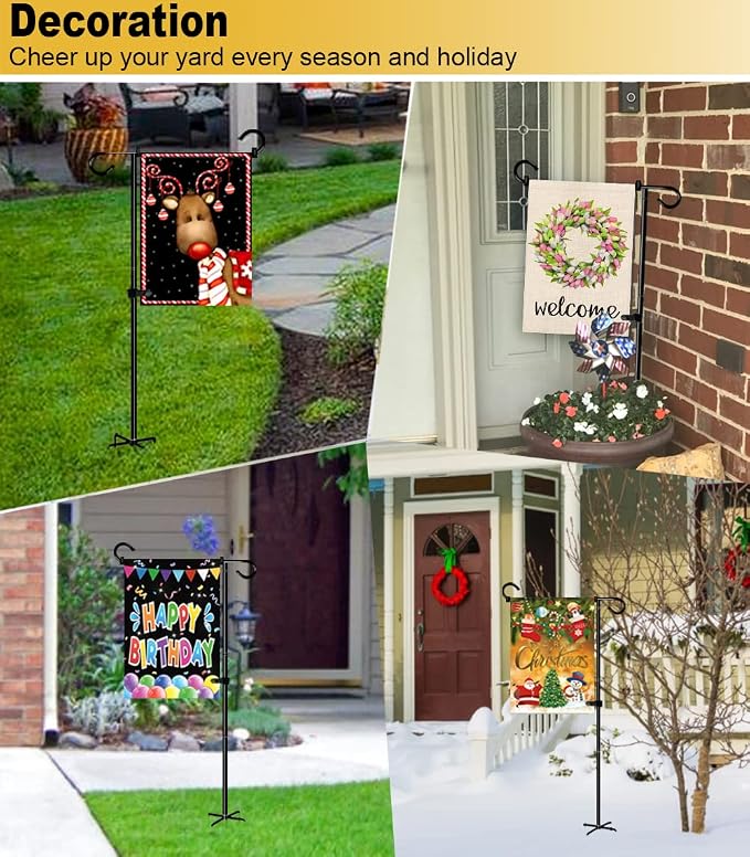 49 Inch Garden Yard Flag Stand Holder with 5 Forked Base for 12 X 18 Sign Decoration, 2 Pack