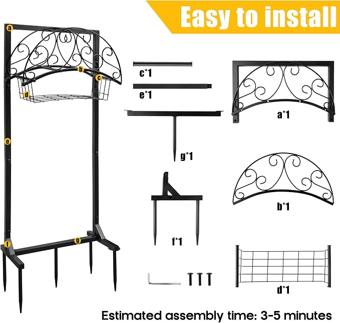 Garden Water Hose Holder - Waterhose Stand for Outside Freestanding, Heavy Duty 5-Spikes Free Standing Hose Hanger Rack Organizer with Storage Basket Holds 160ft Water Pipe for Yard Lawn