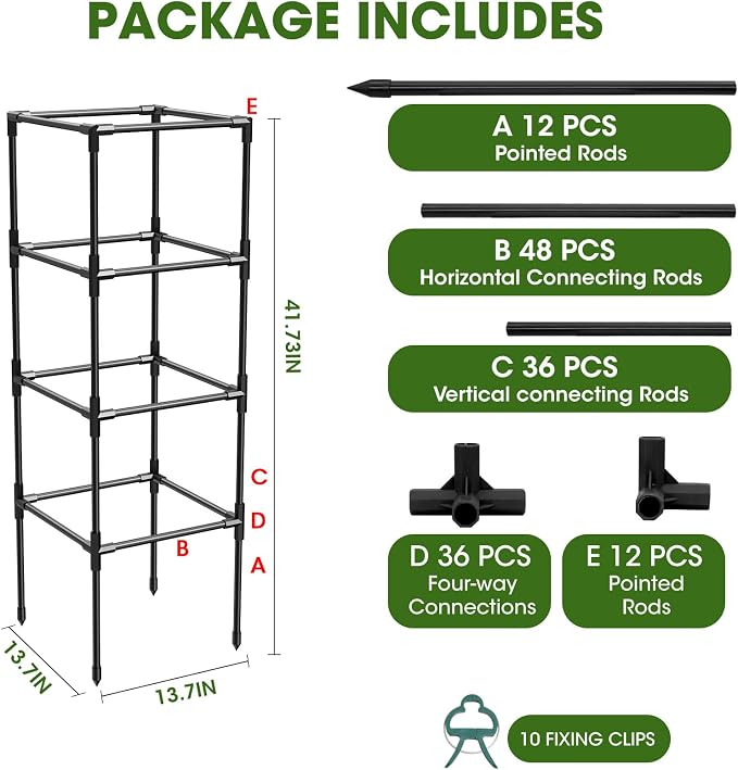 3 Pack Tomato Cages, Square Tomato Plant Stakes Support Cages Trellis for Garden Climbing Vegetables Flowers Fruits,Extra Bold,Black