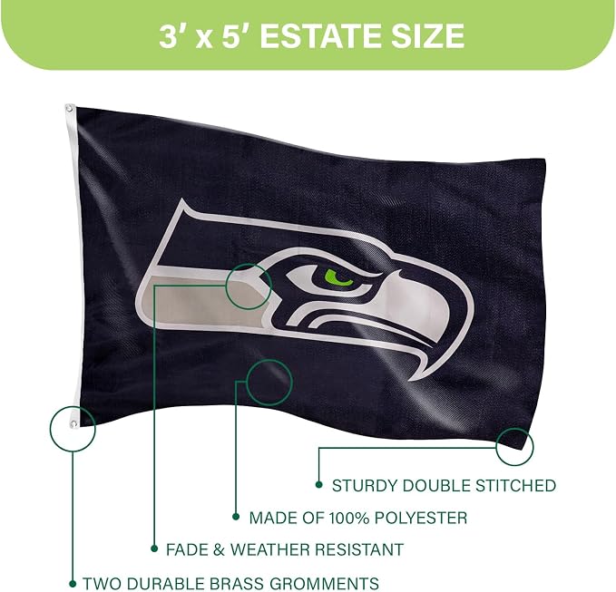 Team Sports America NFL Seattle Seahawks 3 x 5 Outdoor Durable Flag with Grommets | Heavy Duty Flag & Banner for Outdoor Garden Patio | Indoor Wall Decor Flag | Works with Flag Poles for House
