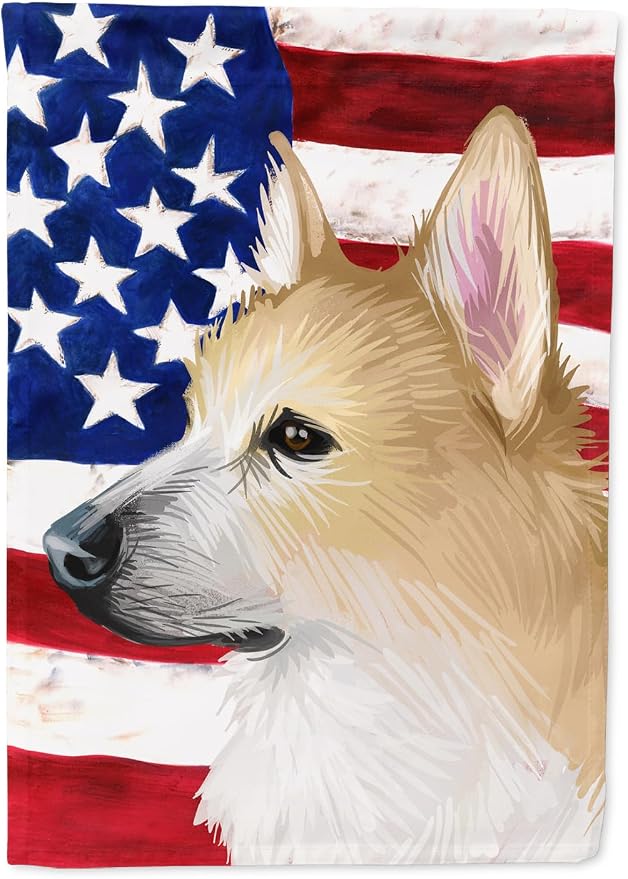 Caroline's Treasures CK6630GF Norwegian Buhund Dog American Flag Garden Flag Mailbox Flag Decorative Yard Flag Banner Outside Patio Artwork Yard Flower Beds, Garden Size, Multicolor