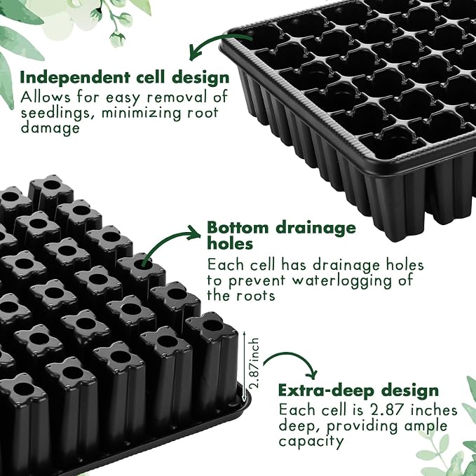 Baderke 8 Pack 2.8" Deep 54 Cell Seed Starter Trays, Thick Durable Plug Tray Big Cell Seed Starting Trays for 1015 Flat Tray Germination, 432 Cells Reusable Plant Propagation