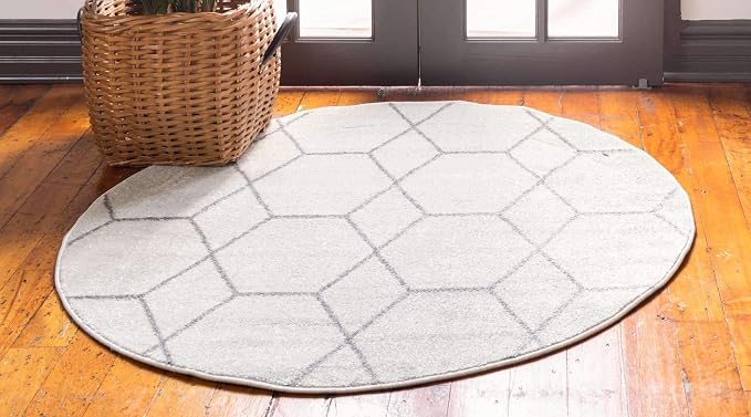 Unique Loom Trellis Frieze Collection Area Rug - Geometric (6' Round, Ivory/ Gray)