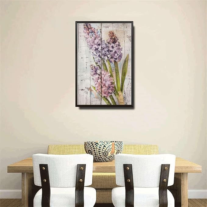 Metal Sign Tin Sign Vintage Wall Art Shabby Chic Hyacinths Tin Sign for Spring Celebrations Rustic Bloom Displays and Distressed Wood Signs for Garden for Pub 8×12 Inches with Metal Frame