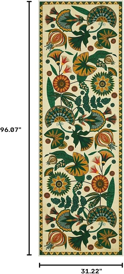 Joydeco Egypt Floral Washable 2.6x8 Runner Rug for Hallway Entryway Kitchen | Boho Botanical Colorful Non Slip Stain Resistant Low Pile Flower Indoor Carpet Runner for Entry Laundry Room Bathroom, Beige